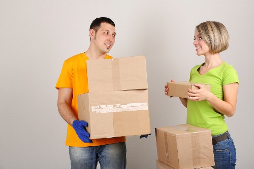 Packed moving boxes ready for transport in a Primrose Hill flat