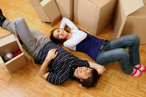 Boxes and wrapped furniture prepared for transport in north London